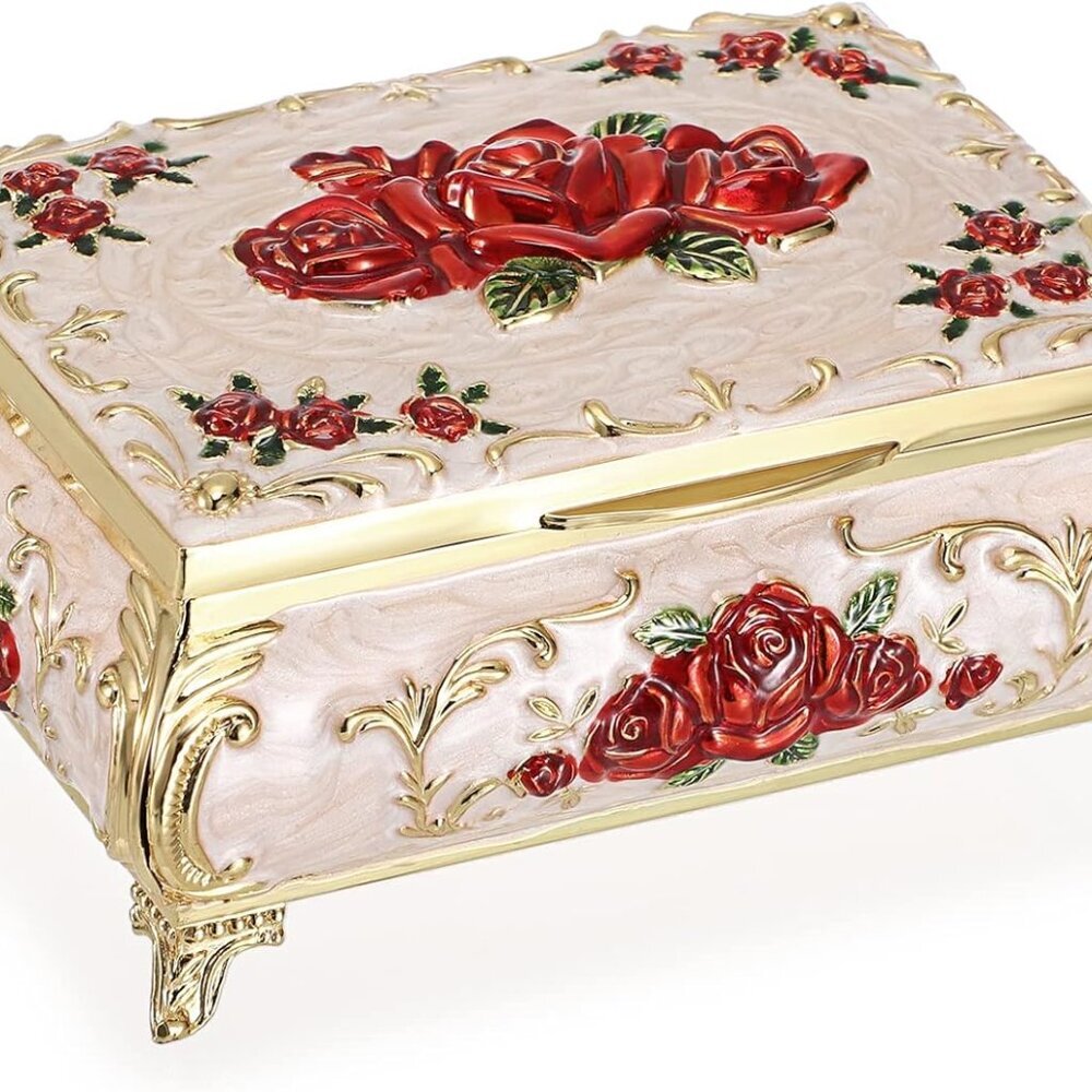 Metal Decorative Jewelry Box Vintage Treasure Chest Case Ornate Trinket Organize